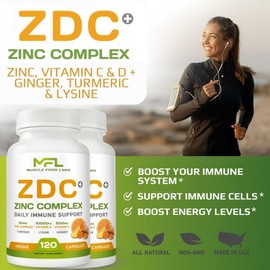 MUSCLE FOOD LABS Z D C Plus | Vitamin C, 500mg | Vitamin D3, | Zinc, | Turmeric | Ginger | Lysine | Non-GMO & Gluten Free | Veggie Caps | 2 Pack