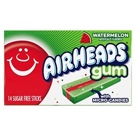 Airheads Chewing Gum, Sugar Free Gum with Micro-Candies, Individually Wrapped Christmas Stocking Stuffers for Adults & Kids, Watermelon Flavor Artificially Flavored, 14 Sticks (12-Pack)