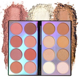 Berinist 16 Colors Contour Palette，Blush Highlighter Bronzer Powder All in one Makeup Palettes，Blendable Matte Shimmer Illuminator Palette for Sculpting the Face and Create a Glowing Look Makeup