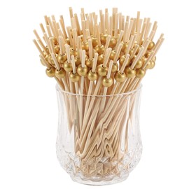 200Pcs Cocktail Picks Pool Party Colorful Round Ball Fruit Pick Disposable Bamboo Bead Skewer Burger Cocktail Pick Gold Beads Pick Cocktail Toothpicks for Drinks Fruit Trays for Serving for Party Fan