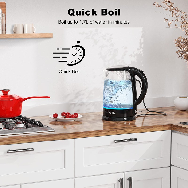 Willz Electric Glass Kettle with Heat Resistant Handle and Cordless