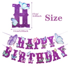 Happy Birthday Banner Birthday Decorations Butterfly Happy Birthday Alphabet Banner Party Decorations for Kids Boys Girls (Purple Letters)