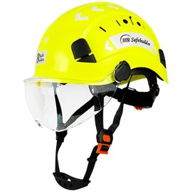 SAFEBUILDER Safety Helmet Hard Hat with Visor Adjustable Lightweight Vented ABS Work Helmet ANSI Z89.1 Approved Ideal for Industrial & Construction (Fluorescent Yellow with Clear Visor)