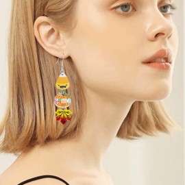 Seakuur Autumn Thanksgiving Pumpkin Maple Leaf Coffee Cup Wooden Earrings Fall-Themed Dangle Drop Earrings for Women Lightweight Holiday Jewelry, Large, Wood, No Gemstone