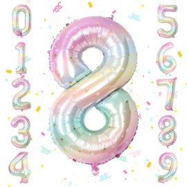 Biapian Number Balloons, Number 8 Balloons, Number Balloons, 40 Inch Large Birthday Decoration, Birthday Balloons, Weddings, Anniversaries, Weddings, Parties, Events, Straw Included, Rainbow Star