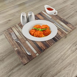 Ambesonne Wooden Print Place Mats Set of 8, Brown Old Hardwood Floor Plank Grunge Lodge Garage Loft Rural Natural Graphic, Washable Fabric Placemats for Dining Table, Placemat 8 pcs, Brown