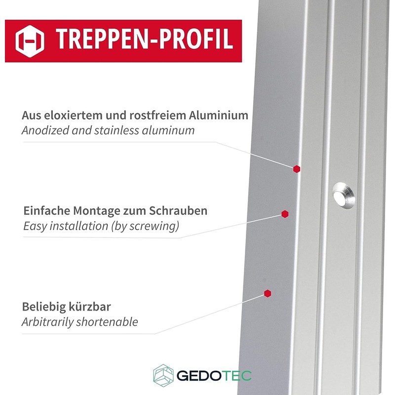 Gedotec Stair Profile Aluminium Step Edge Profile Aluminium Angle Profile