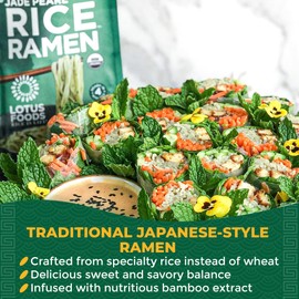 Lotus Foods Jade Pearl Organic Rice Ramen - Gluten Free Rice Ramen, Whole Grain Ramen Noodles, Organic Vegan Rice Noodles, Low Sodium, Non GMO, USDA Organic - 10 Oz Bags (Pack of 6)