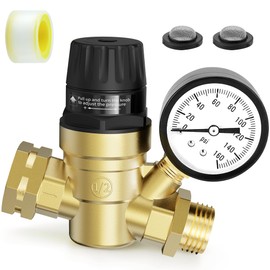 RV Water Pressure Regulator Lead-Free Brass Adjustable Water Pressure Reducer with Gauge and Screen Filter Use in Camper, Trailer, RV Plumbing System