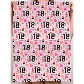 CENTRAL 23 Girls Wrapping Paper Birthday - 6 Sheets of Pink Gift Wrap - 18th Birthday Wrapping Paper for Women Her Friends - For Daughter - Age 18 - Comes with Fun Stickers