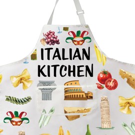 LEVLO Italian Cooking Apron - Multicolour Bib Style - Unisex-Adults - One Size Fits All - Waterproof Composite Fabric - 2 Pockets - Fashion Apron for Cooks, Gift Recipients, Activity Enthusiasts