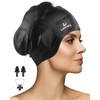 Long Hair Swim Cap for Women Men with 3D Ear