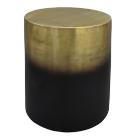 The Urban Port Dyan Side Table, 16.5 Inch Round Drum Shape, Black, Gold Antique Brass Ombre