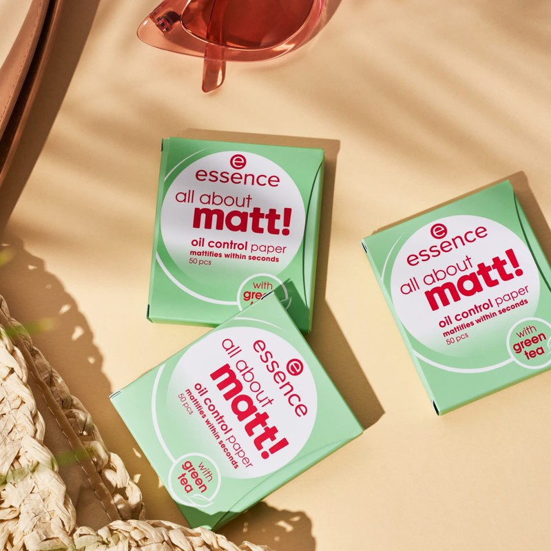 essence cosmetics all about matt! oil control paper with green