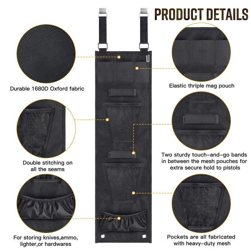 INKUITEN Gun Safe Door Organizer,Handgun Hanger with Elastic Triple Mag