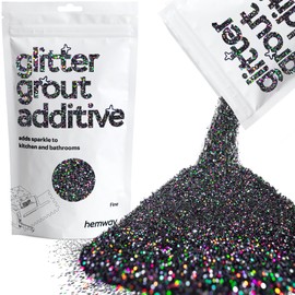 Hemway Glitter Grout Additive add Sparkle to Mosaic Tiles, Bathrooms, Wet Rooms, Kitchens, Tiled Based Rooms and Cement Based Grouts 100g / 3.5oz - Black Holographic