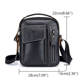 Chest Bag Men Genuine Leather Chest Bag, BULLCAPTAIN Crossbody Shoulder Bag Sling Bags Backpack Messenger Bag Daypack For Business Casual Sport Hiking Travel Black