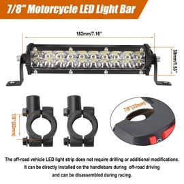 Motorcycle LED Light Bar & ON-Off Switch Headlight kit for CRF110 CRF250F KLX110 TTR110 TTR110E RM85 YZF450 60W Motocross LED Light Kit Universal for 7/8" 22mm Handlebars Pit Dirt Bike Plug and Play
