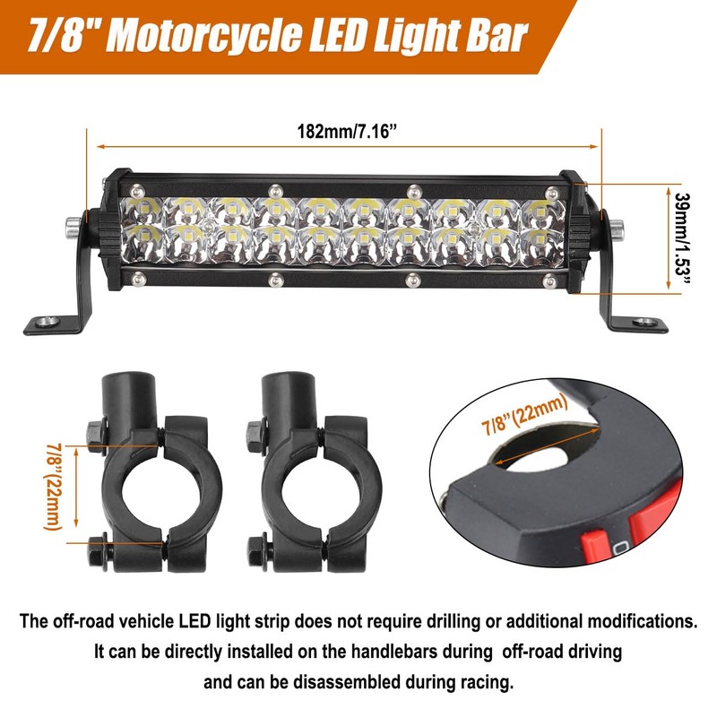 Motorcycle LED Light Bar & ON-Off Switch Headlight kit for