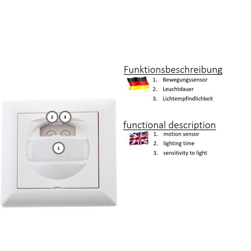 Huber Motion 180° Motion Detector, White, Recessed, Flush-Mounted, Energy-Efficient
