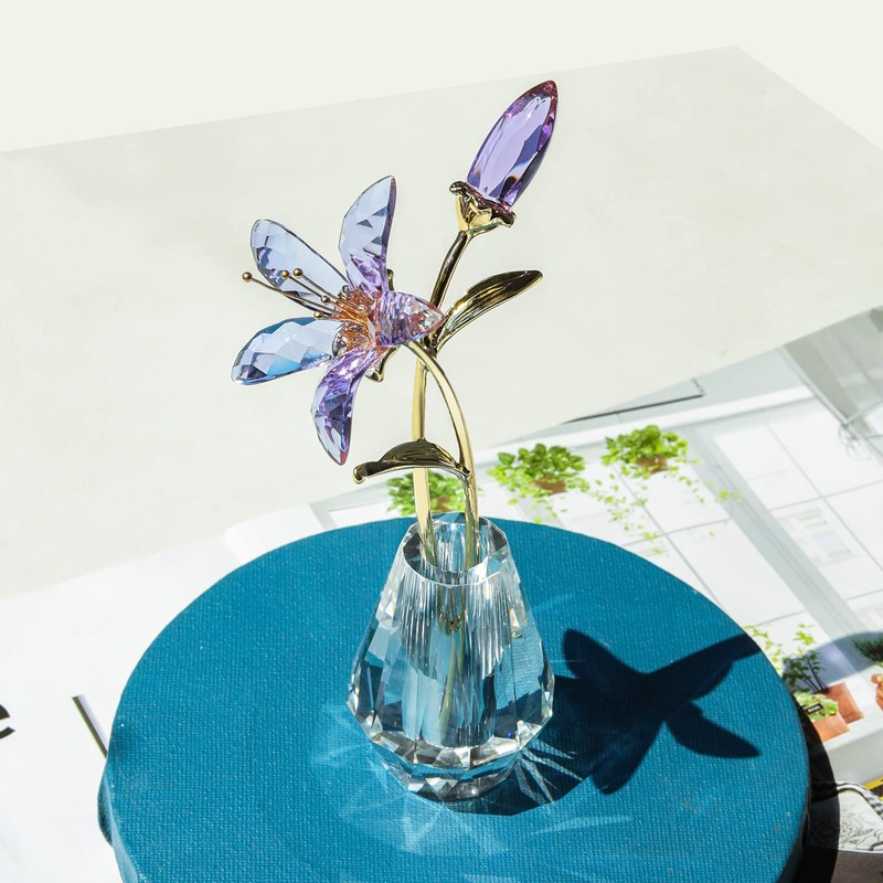 Vase with Crystal Lily Flowers - Purple Coating Crystal Collection