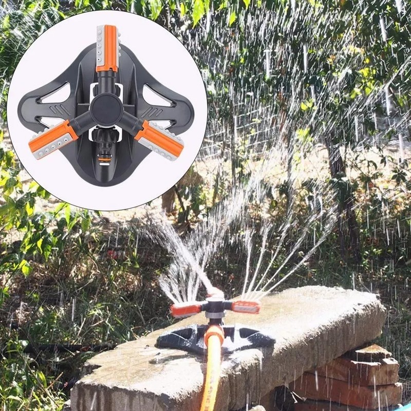 Lawn Sprinkler 3 Arm Nozzles 360° Auto Rotating Irrigation Water