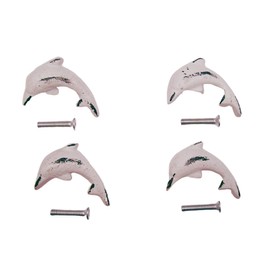 Wowser Distressed White Dolphin Cast Iron Drawer Pulls, Nautical Theme Dresser & Cabinet Decor, Set of 4, 1.75 Inches