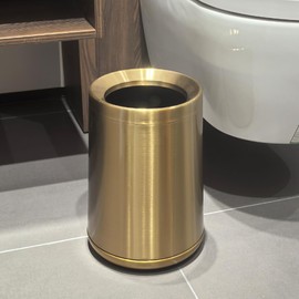 LEASYLIFE 8L/2.1GAL Brushed Gold Bathroom Trash Can,Small Gold Bathroom Garbage Can,Open Top,Brass Trash Can for Bedroom,Living Room，Powder Room，Office (GOLD-132-8l)