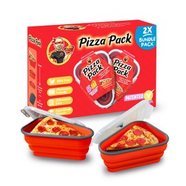 PIZZA PACK The Perfect Reusable Pizza Storage with 5 Microwavable Serving Tray - BPA-Free Adjustable Pizza Slice Container Space Saver, 2 Pack, Red