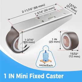 Mixizigoz Mini Low Profile Fixed Caster Wheels, Side Mount Caster Fit for Wooden Furniture, Cabinets, and Underbed Drawers - 1 Inch Silent Rubber Rolling Wheel with Screws (8)