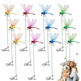 12 Pack Realistic 3D Dragonfly Clips, Fake Dragonflies for Garden Patio Yard Decor, Easy Clip-On Weather-Resistant Fly Deterrent for Hats Pets Plants Outdoor Use