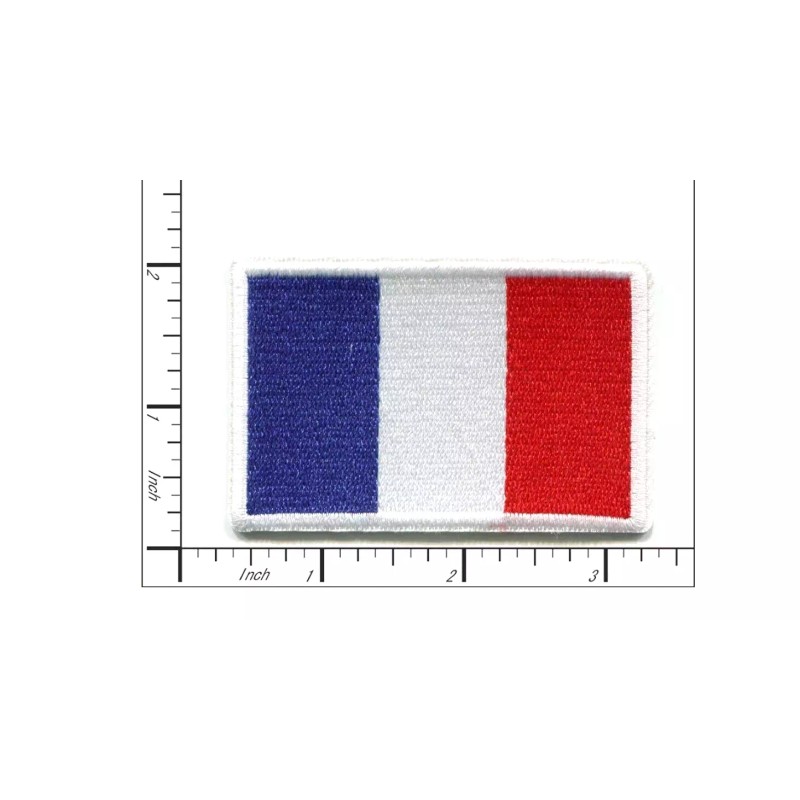 Patchwork Paradise French National Flag Embroidered Iron On Patch White