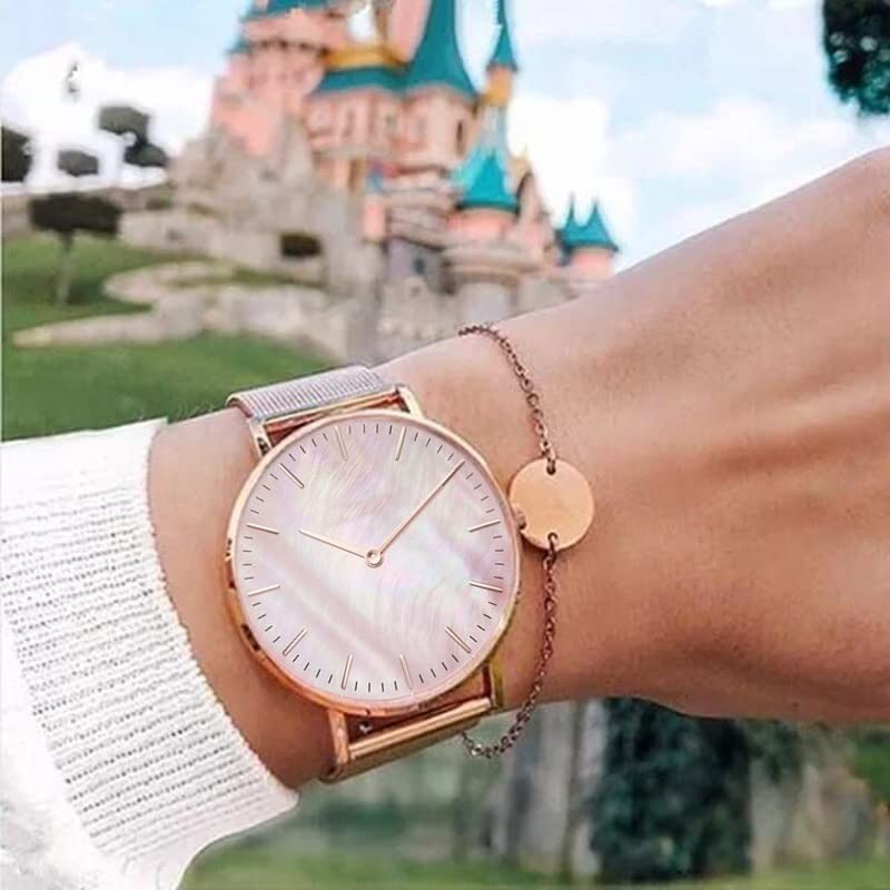 Basfur Dress Watch Fe-Montre-063-01, Rose gold band / white dial,