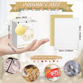 Aliceset 24 Pcs Christmas Mini Paper Gift Bag with Handles 3 Assorted Metallic Gold Foil Gift Bag with Tissue Paper 4.5 x 4 x 2.75'' White Gold Gift Bag with Tag for Holiday Mini Gifts Wrapping