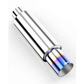 MZS Exhaust Muffler, Stainless Steel Exhaust Tip 18.5" Length 2.5" Inlet 4" Outlet Straight Through Universal for Car Sedan SUV Truck Vehicles (Titanium Burnt Tip)