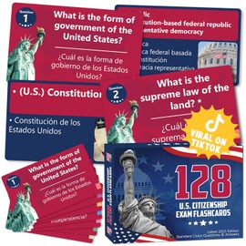 US Citizenship Flash Cards 2026, 128 USCIS Civics Test Questions and Answers, Bilingual English and Spanish Study Guide, Tarjetas de Ciudadania 2026, Preguntas para La Ciudadania 2026