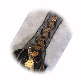 New 4 Yards Black mesh lace Mini Copper Sequins Metallic Embroidery 1.25" Elegant Cute Unique Stunning Style Pretty Ribbons LACEAI00400