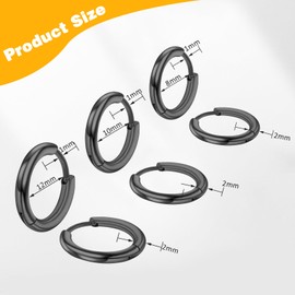 Yolev 316L Surgical Stainless Steel Small Hoop Earrings 8mm 10mm 12mm Hypoallergenic Thin Hoop for Hypoallergenic Cartilage Earrings Lightweight Small Hoop Earrings (black)