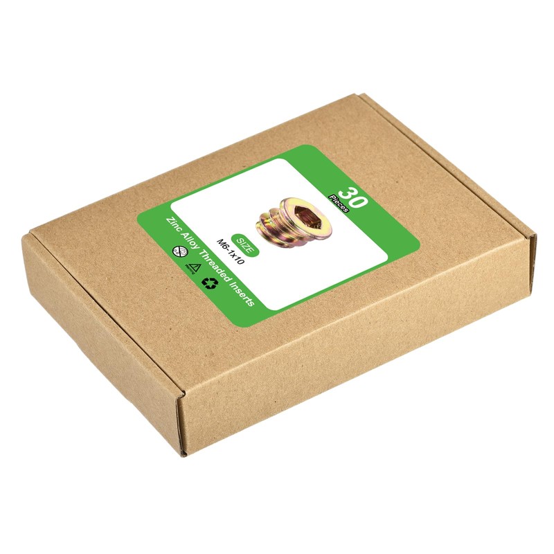 sourcing map 30Pcs Threaded Inserts, M6-1x10 Zinc Alloy Hex Socket