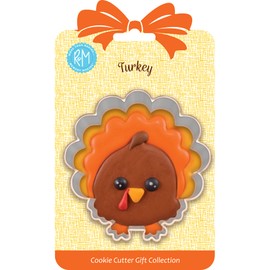 R & M International 8023 Turkey Shaped Tinplated Steel Cookie Cutter, 3.5", Gift Tag Carded