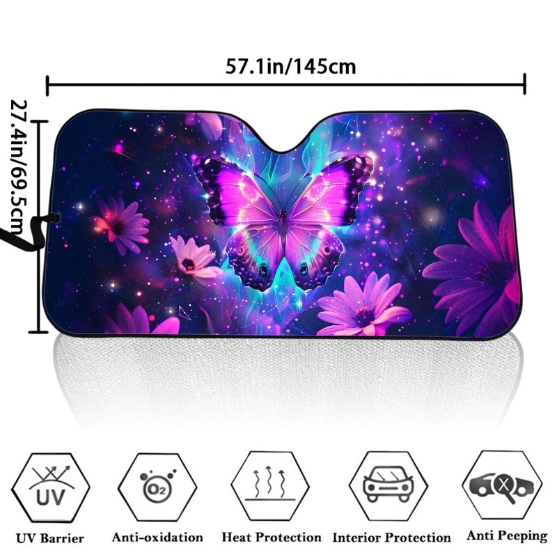 SEANATIVE Purple Butterfly Car Sunshade Universal Windshield Sun Shade Protector