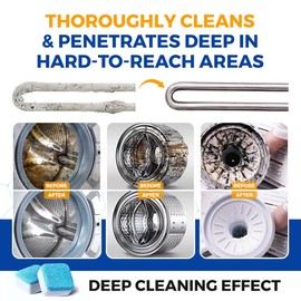 Bastion Washing Machine Cleaner, Deodorizer, & Descaler 6-Pack - Active Deep Cleaning Tablets For HE Front Loader & Top Load Washer, Septic Safe Eco-Friendly - 3 Month Supply