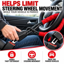 Steering Wheel Lock for Vehicle Security – ABS & Steel Cable Seat Belt Socket Lock with 3 Keys for Cars, Trucks, SUVs, Vans & RVs
