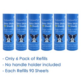 YabeePet Extreme Sticky Large Surface Lint Roller, Long Handle Pet Hair Remover, Designed for Removing Pet Dog Cat Hair 90 Sheets, 6.3inch Width (6 Pack of Refills)