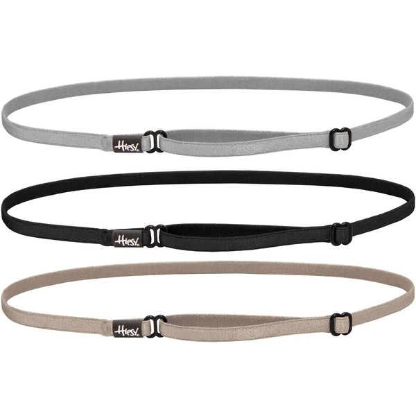 Hipsy Women's Elastic & Adjustable No Slip Running Headband Multi Pack (Taupe/Black/Silver Elastic 3pk)