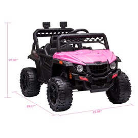 12V Kids Ride On Car Toddler Battery Powered Electric Truck Remote Control, Safety Belt, LED Lights, Open Doors, AUX Port, Music, Spring Suspension Pink