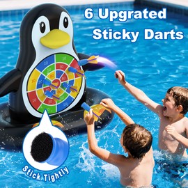 MOONTOY Pool Toys for Kids, Inflatable Penguin Dart Board Game, Pool Games for Beach & Backyard, Summer Water Toys for Boys Girls Ages 6-12, Teens & Adults (Pump Included)