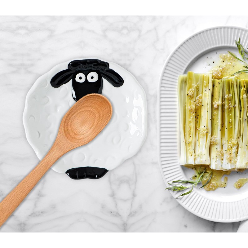 Kawaii Sheep Spoon Rest Ceramic, White Cute Animal Shape Kitchen