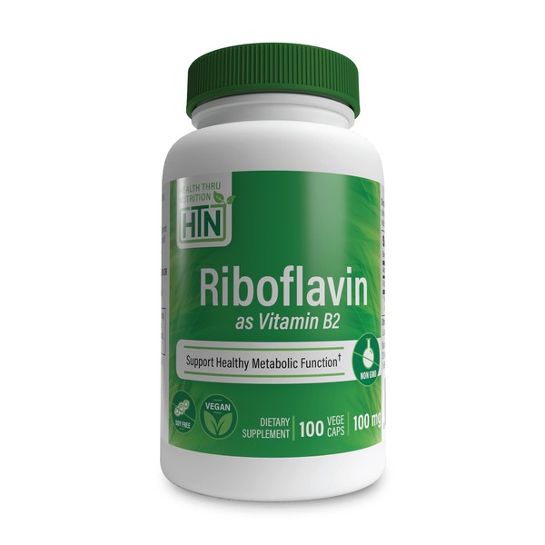 Health Thru Nutrition Riboflavin 100mg Vitamin B2 - Vegan | Supports Healthy Energy Metabolic Function & Nervous System | 3rd Party Tested | Non-GMO Soy & Gluten Free Hypoallergenic (Pack of 100)