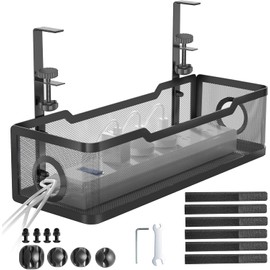 Deyagoo Underdesk Cable Management Tray, Power Strip Management, Desktop Cord Management Tray with Clips, Desktop Management Box for Office Computer desks, Home - Won't Damage Desktop